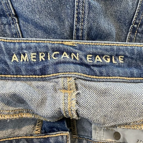 American Eagle Mom Straight Jean Blue Jeans Denim Ripped Plaid Patch Size 16 - Image 6