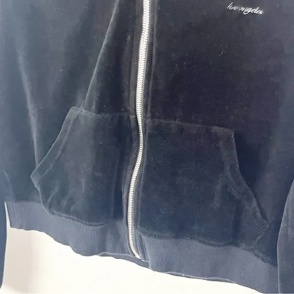 JUICY COUTURE x FOREVER 21 Black Velvet Velour 2 Piece Track Suit, Size Medium - Image 8