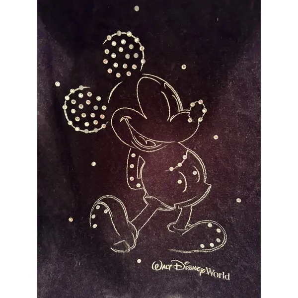 Disney Parks Mickey Mouse Velour Hoodie Black Rhinestone Y2K Women L - Image 2