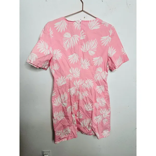Cinq à Sept Pink White Tropical Leaves Cotton Blend Phoenix Madison Dress sz 14 - Image 6
