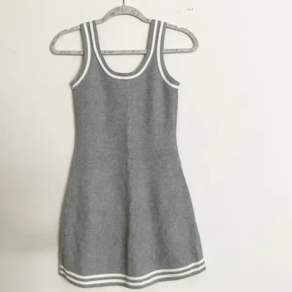Alo Yoga Tennis Club Sweater Knit Dress Athletic Heather Grey/White XS - Image 5