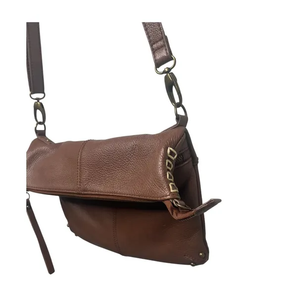 Lucky Brand Crossbody Brown Pebbled Leather Foldover Purse Bag Convertible Hobo - Image 9