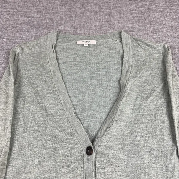 Madewell Cardigan Sweater Womens XS Green Cotton Nylon V Neck Pockets Knit - Image 2