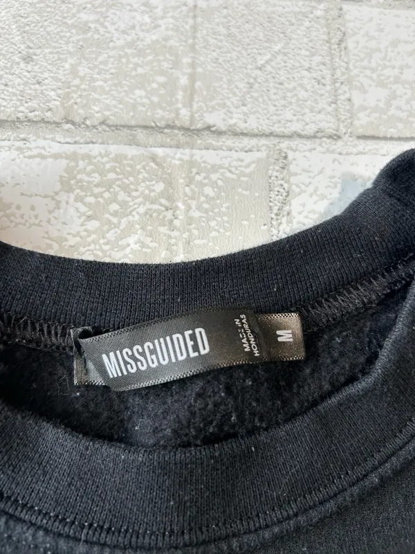 Missguided Black Cropped Crew Sweatshirt with White Logo - Image 2