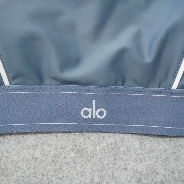 Alo Yoga Large Blue Sports Bra Racerback Contrast Piping Workout Gym Athletic - Image 2