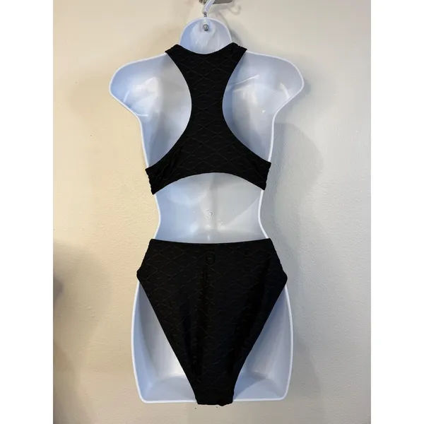 Cupshe Black Textured Diamond Racerback Bikini Set Womens L - Image 5