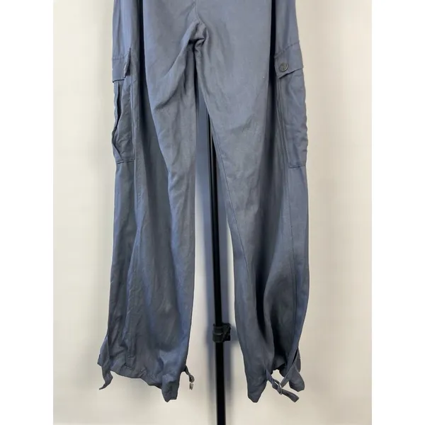 Zara Womans Tapered Cargo Pants High Rise Paperbag Sz S Blue Gray Linen‎ Blend - Image 7