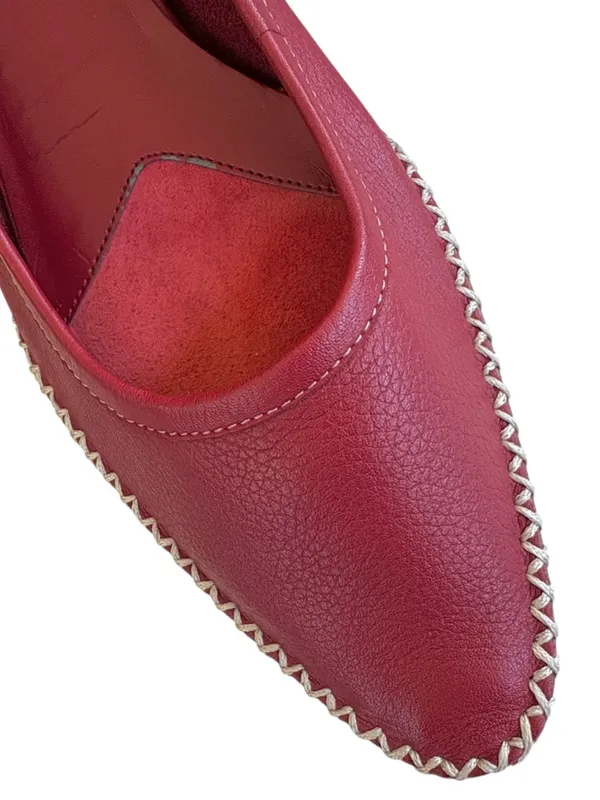 EUC Uffizi Leather Blanket Stitch Kitten Heels Red Size 7 - Image 3