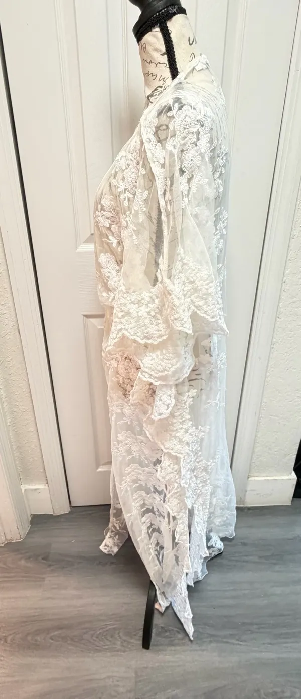Ark & Co. White Floral Lace Duster Kimono Maxi Swim Cover-Up / Robe - Size S ✨ - Image 7