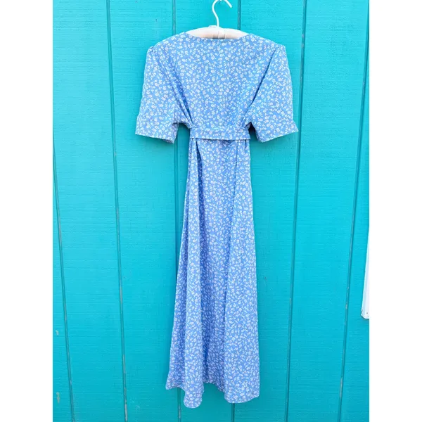 SheIn Blue Ditsy Floral Button Front Midi‎ Dress Womens Size Large 8/10 V-Neck - Image 6