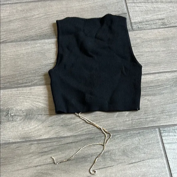 Bershka Black Crop Tank Top with Tie Front - Image 5