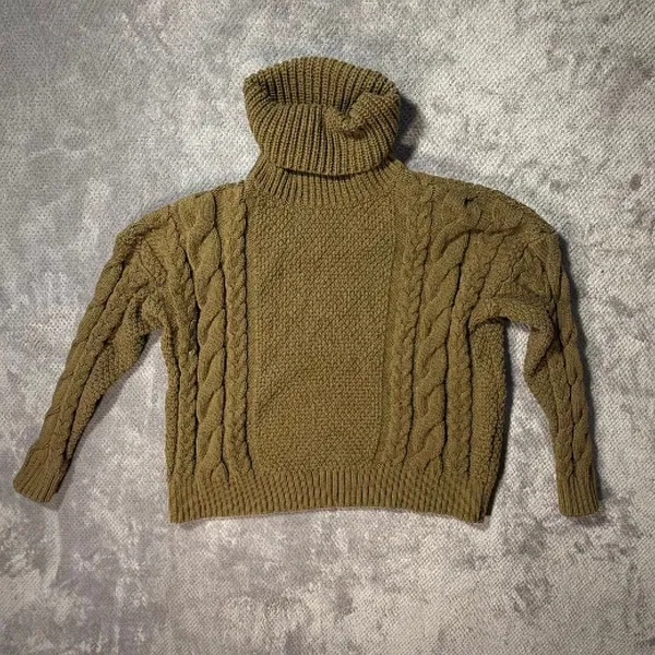 Madewell Women’s Small Olive Green Cable Knit Turtleneck Sweater Cotton Blend #1 - Image 3