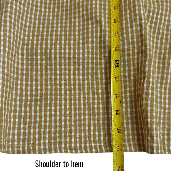 mo:vint Yellow Grey‎ Checkered Square Neck Midi Dress Summer Cottagecore L - Image 14