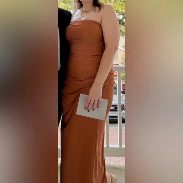 Lulus Gorgeous Reputation Copper Brown Strapless Ruched Midi Dress - Size XL - Image 2