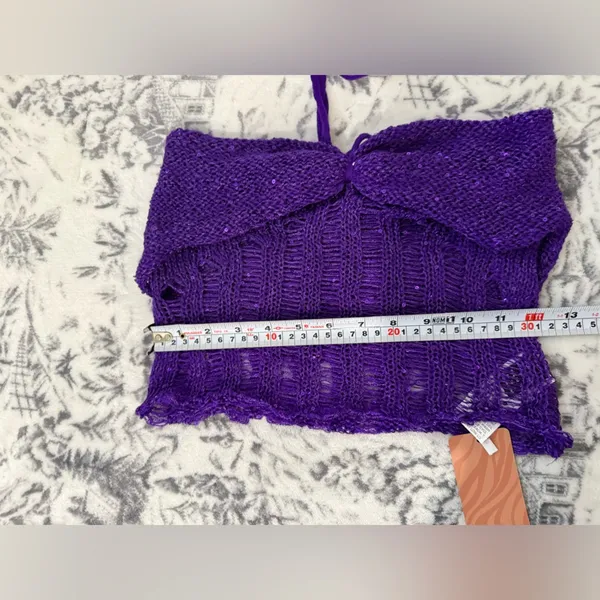 Fairy core 3PC Purple Crochet Set M Festival W Y2K Distressed Crop Top Skirt - Image 9