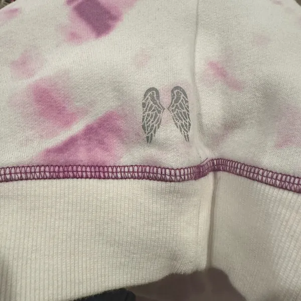 Victoria's Secret White Purple Pink Slouchy Pullover Sweatshirt Wide Neck Top M - Image 5