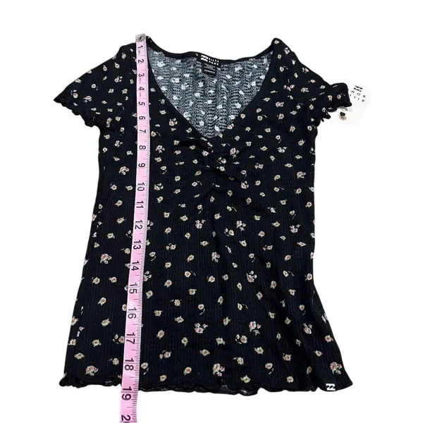 NWT Billabong Women's XS Floral V-Neck Short Sleeve Waffle Knit Top Multicolor - Image 5