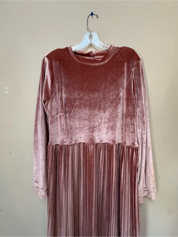 Hayden Dusty Rose Velvet Pleated Midi Dress L Cottagecore Romantic Prairie Boho - Image 2