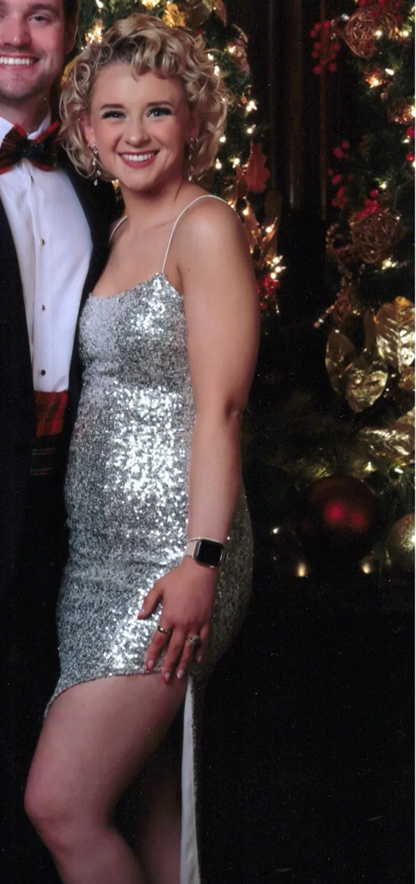 Gold Champagne Sequin Formal Maxi Gown XS - Image 2