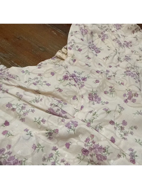 Lulus White Purple Green Floral Puff Sleeve Maxi Dress Small - Image 3