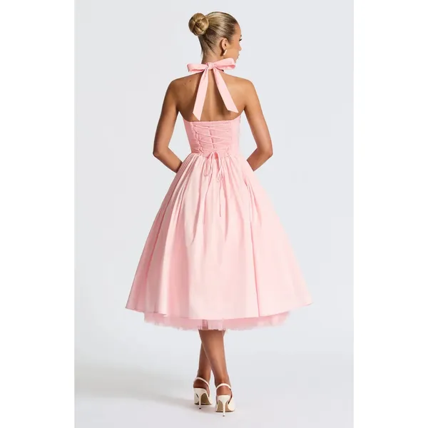 NWT Babyboo Cressida Blush Pink Halter Corset Fit & Flare Midi Dress Womens Sz L - Image 2