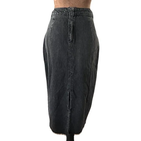 Free People Womens Skirt Black Size 8 Elisa Denim Distressed Slit - Image 3