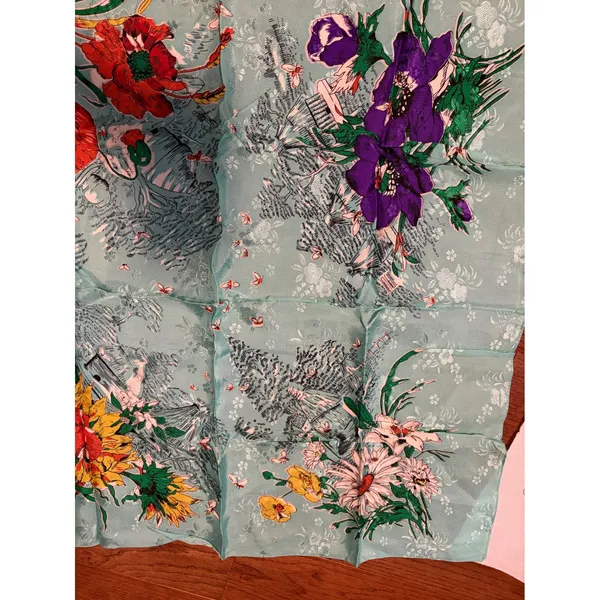 Vintage Floral Print Scarf Lightweight Accessories Fashion‎ Women Made in Japan - Image 4