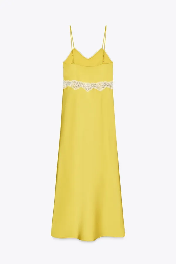 Zara Elegant Yellow Slip Dress with Lace Trim - Image 6