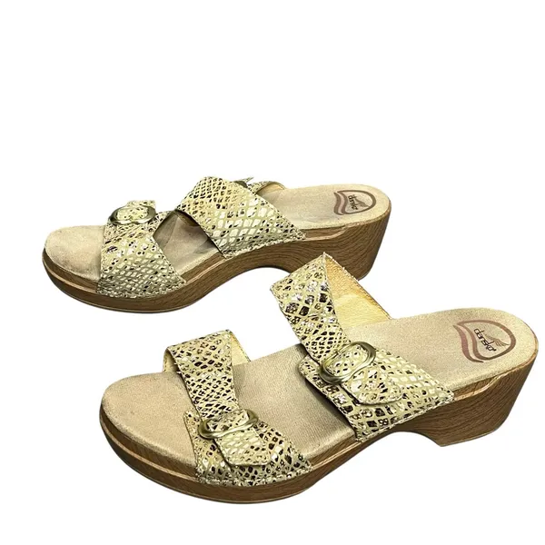 Dansko‎ Sophie Wedge Sandals 11-11.5 Beige Snakeskin Leather Slip On Clogs Shoes - Image 2
