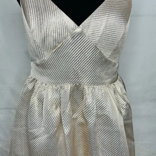 Lulu’s Star of the Evening Gold Metallic Skater Mini Dress Size M Adjustable - Image 3