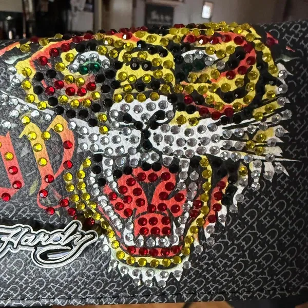 Ed Hardy Rhinestone Tiger Flap Clutch Wallet Black Y2K NWT - Image 6