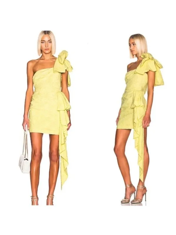 NWT Atoir Guiding Light One Shoulder Ruffle Mini Dress XS Orange 2 Bow - Image 3