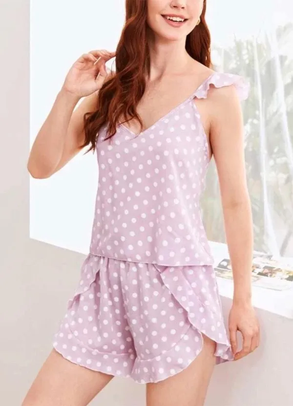 Two Pieces Polla Dot Pajamas set new Pink - Image 2
