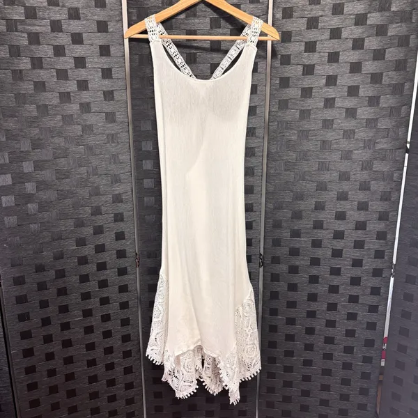 Sleeveless Beach Dress Crocheted Lace Straps Sz S Asymmetric Grad Ethereal Bride - Image 10