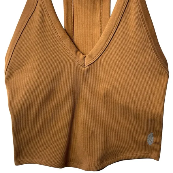 NWT FP Movement by Free People All Clear V-Neck Ribbed Tank‎ Brown/Tan XL - Image 4