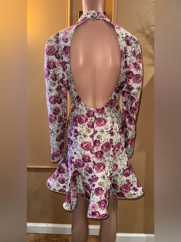 ASOS Luxe Floral Jacquard Keyhole Cut Out Mini Dress 8 NWOT - Image 3