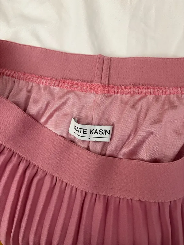 Kate Kaspin Women's High Elastic Waist Pleated Midi A-Line Swing Skirt Pink Larg - Image 6