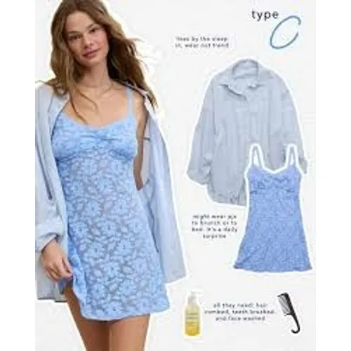 Aerie Women Dress L Blue Lace Mini Floral Sheer Overlay Sweetheart Strappy - Image 3