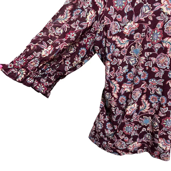 Lucky Brand Women Boho Cottage Floral Top XL Maroon Romantic Fairy Whimsical - Image 4