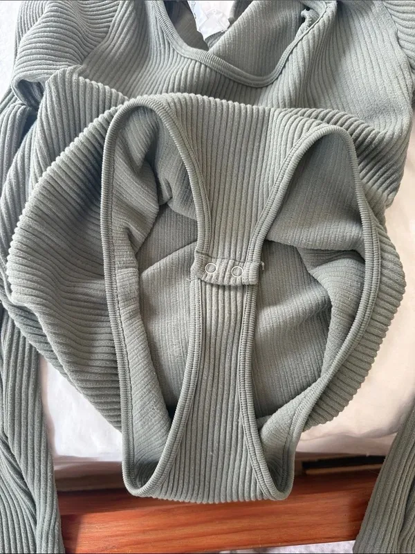 Hippie Rose Ribbed Long-Sleeve Bodysuit - Olive Green - Image 6