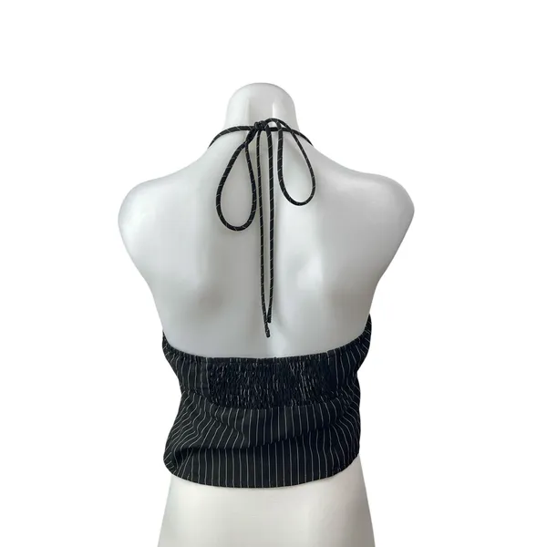 Princess Polly Women's Black Striped Halter Split Sweetheart Blouse Crop Top 10 - Image 4