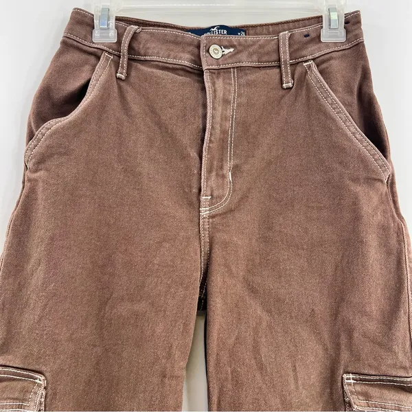 Hollister Ultra High Rise Dad Cargo Jeans Womens 26x31 Brown Y2K Utility - Image 3