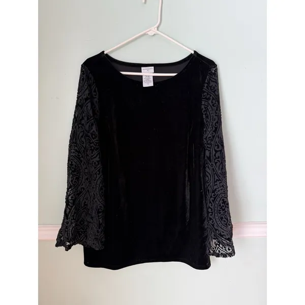 Y2K Velvet Bell Lace Sleeve Top‎ Womens L Whimsigoth Goblincore Fairy Goth Lace - Image 2