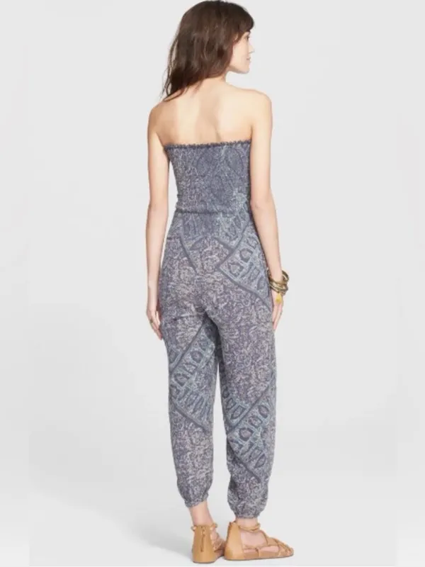 Free People Paisley Smocked Jumper M Boho Chic Balloon Leg Whimsigoth Jumpsuit - Image 4