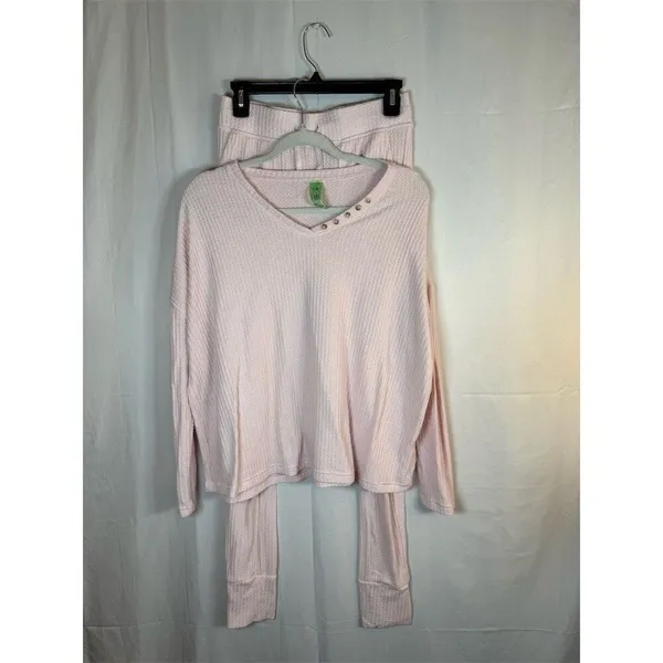 Chaser Lounge Set Womens Size S Pink V-Neck Snap Top Drawstring Joggers - Image 2