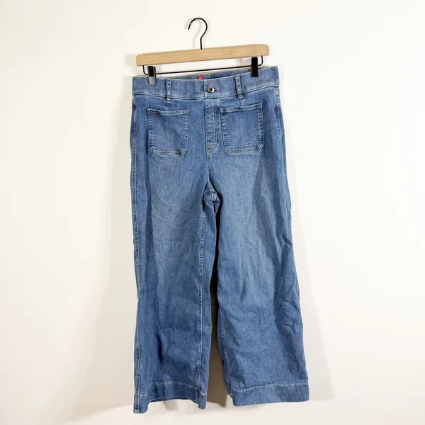 Spanx Everywear Cropped Wide Leg Denim Blue Jeans with Patch Pockets Large - Image 3