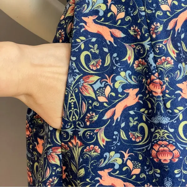 Pink Martini Dress Fox Print Blue Floral A-Line Lined‎ Small Women Cap Sleeves - Image 11