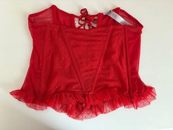 Savage X Fenty Red Lace-Up Mesh Bustier - Image 3
