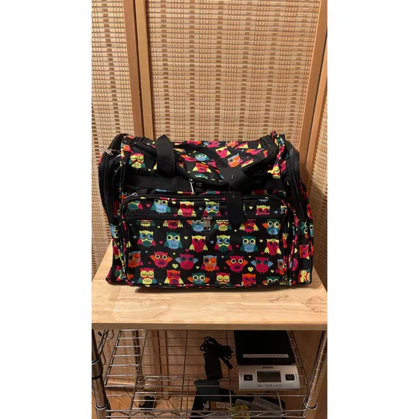 & Other Stories Adorable Colorful Owl pattern zippered weekender tote duffel gym bag - Image 2