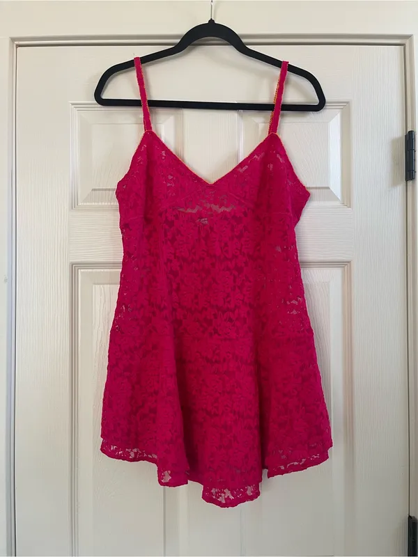 Women’s Intimately Free People Hot Pink Floral Lace Mini Slip Dress Size L - Image 6
